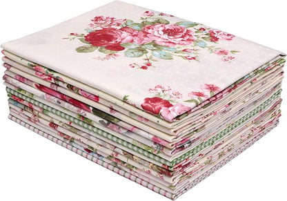 Nodsaw 14-Pieces Vintage Floral Fat Quarters Fabric Bundles Pre-Cuts 18" x 22" - Retro Floral, Rose & Check Prints Cotton Fabric for Quilting, Sewing, Patchwork, and DIY Crafts