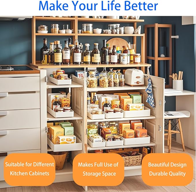 Pull Out Cabinet Organizer with Slide Out Drawers, Under Sink Organizer for Kitchen & Bathroom, White, Small Sizes