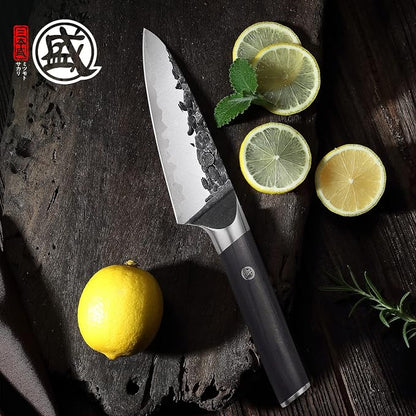 MITSUMOTO SAKARI 4.5-Inch Japanese Paring Knife, SKD-11 Steel | Compact paring knife for peeling, slicing and trimming, 3-layer SKD-11 steel, non-stick coating, pakkawood handle