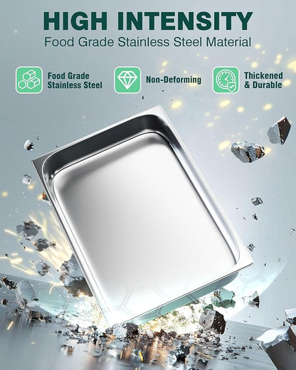 WantJoin Steam Table Hotel Pans 1/1 Full Size 2.5 Inch Deep 6 Pack, Stainless Steel Metal Tray Sets Food Storage Container for Restaurant Chafing Dishes Commercial Buffet Catering Supplies