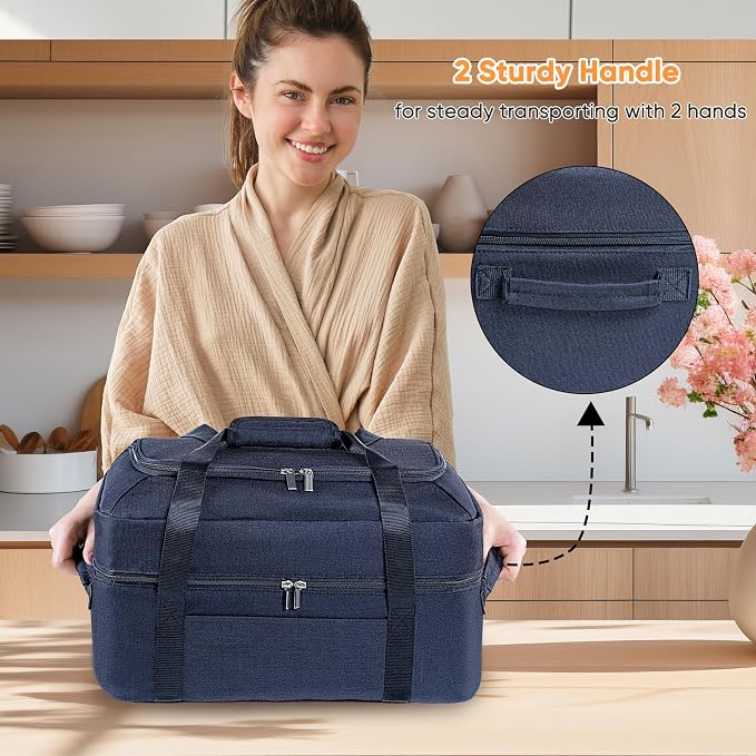 BAGSPRITE Double-Layer Slow Cooker Carrying Bag for 6-8 Quart CrockPot and Hamilton Beach, Travel Bag With Lid Fastener, Portable Carrier Case, Black