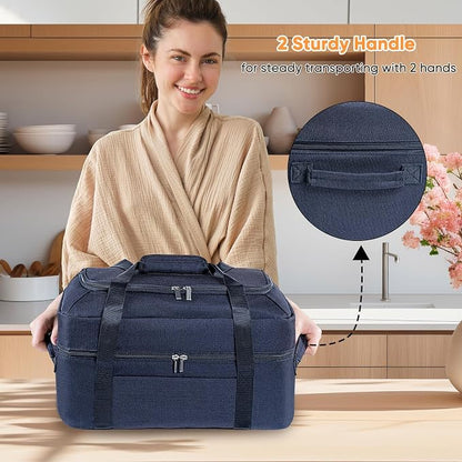 BAGSPRITE Double-Layer Slow Cooker Carrying Bag for 6-8 Quart CrockPot and Hamilton Beach, Travel Bag With Lid Fastener, Portable Carrier Case, Black