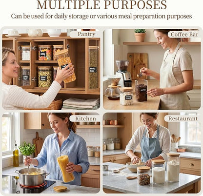 SENTVEND 24 Oz Glass Storage Jars with Bamboo Lids - 6 Pack Clear Glass Canisters Square Airtight Stackable Ideal for Pantry Storage Containers Organizers Great for Storing Oats Coffee Beans Nuts etc