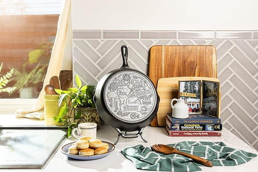 Lodge 12 Inch Cast Iron Skillet – Pre-Seasoned Frying Pan with Teardrop Handle – Oven, Stovetop, Grill & Campfire Use – Made in USA – Non-Toxic, Even-Heating Cookware – Georgia