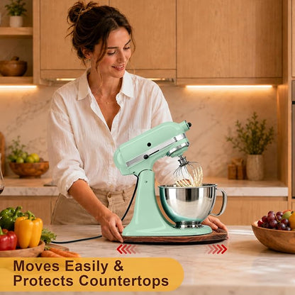 TREWAVE Mixer Slider Mat with 4 Caster Wheels, Pine Wood Sliding Tray Compatible with KitchenA 4.5-5 Qt Tilt-Head Stand Mixer, Kitchen Countertop Storage Accessories, 15.5" x 9.5"