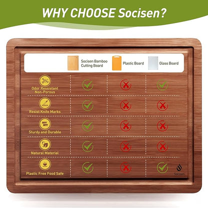 3 Packs Bamboo Cutting Board Set with Non Slip Feet and Over Sink Nice Solid Thick Wood Juice Groove Chopping Board Extra Large Big Small Best Hardwood Kitchen Counter Organic Vegetable