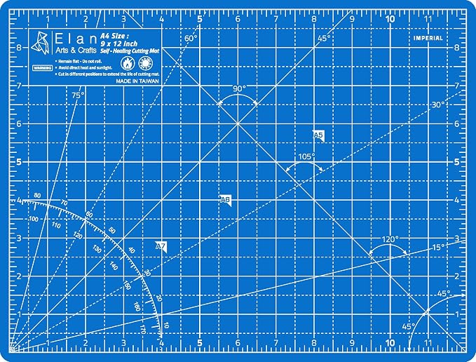 Elan Cutting Mat A4 Blue, Self Healing Cutting Mat 9x12 Inch, 5-Ply Craft Board Blue, Hobby Board for Crafts 9x12 Inch