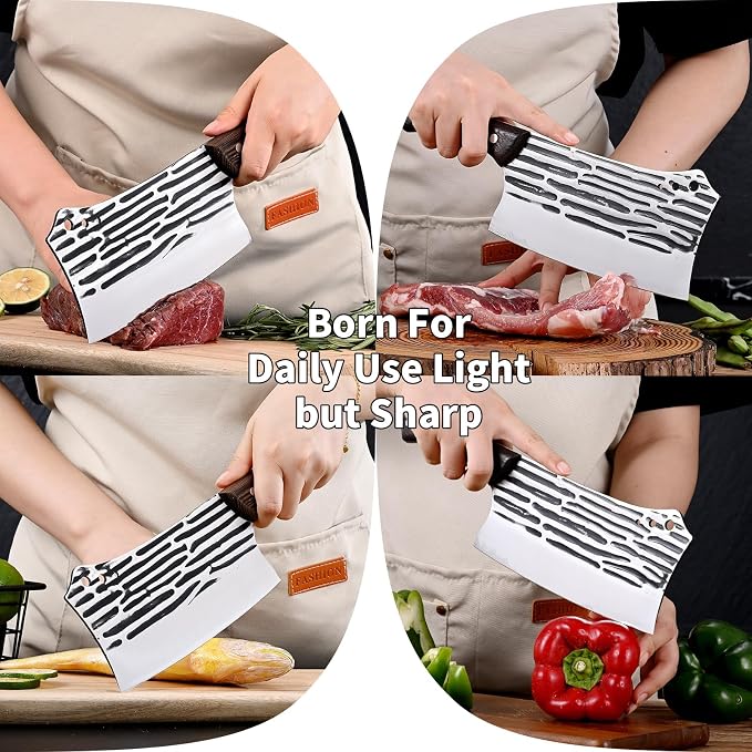 Forged Kitchen Knife - Chef & Butcher Knife for Meat Cutting & Slicing, Serbian Design, Wood Handle, Gift Packaging