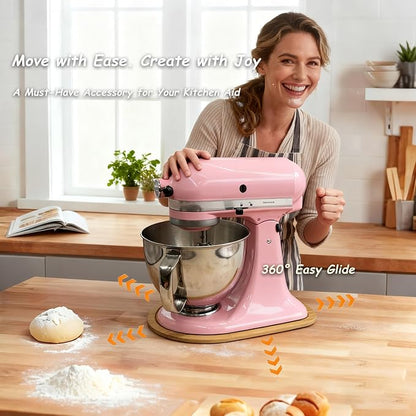 Bamboo Mixer Slider Compatible with KitchenAid 4.5-5 Qt Tilt-Head Stand Mixer, Appliance Sliding Mat Accessories for Kitchen Aid, Countertop Moving Tray Attachments Fits for KitchenAid Artisan