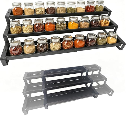 3-Tier Spice Rack Organizer for Cabinet, Adjustable Tiered Spice Shelf for Countertop,Wall Mount, Metal Spice Organizer for Kitchen, Seasoning Rack for Pantry Storage
