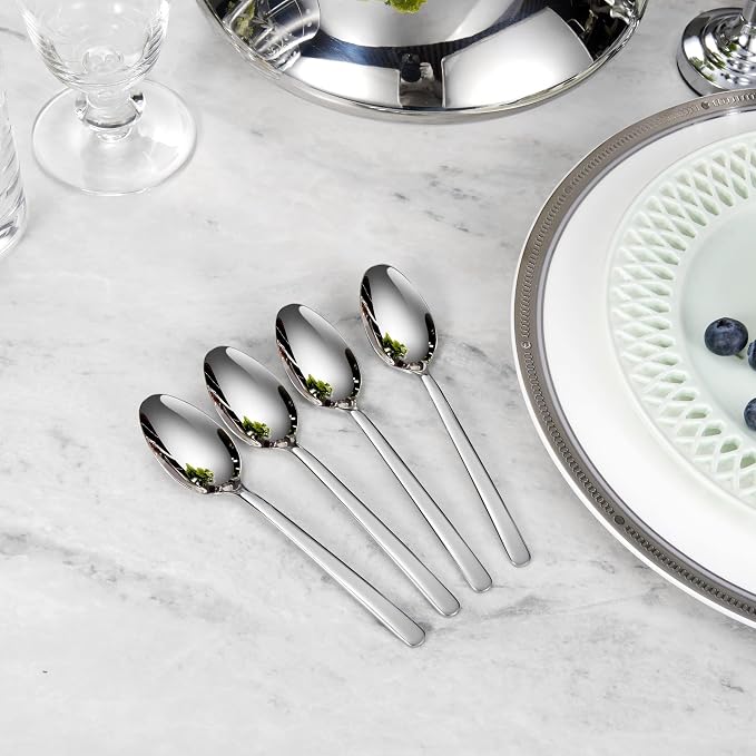 KEAWELL Premium Aline 4-Piece 5.8 inch Spoon Set – 18/10 Stainless Steel Silverware with Mirror Polish, Dishwasher Safe for Table Setting and Entertaining (4, Small Spoons)