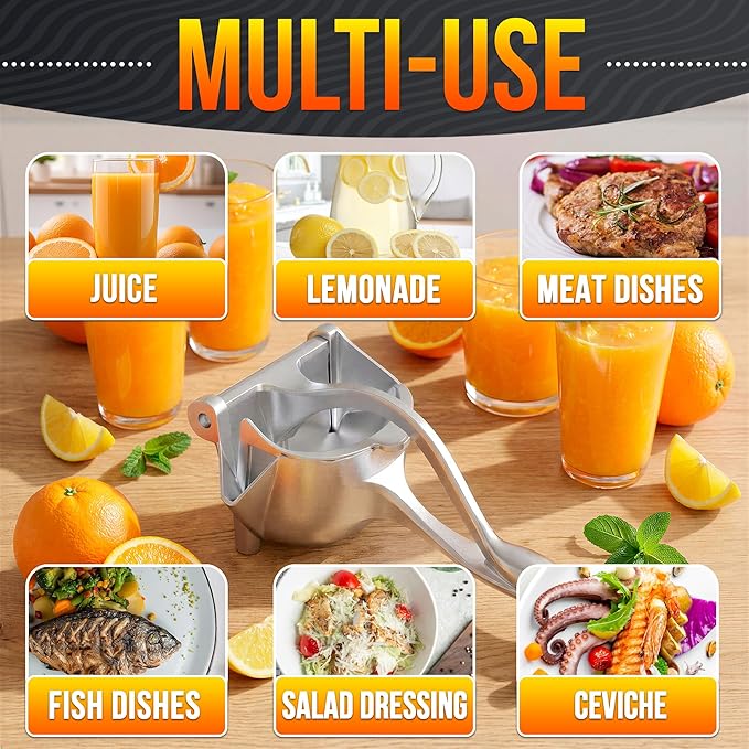 Hand Juicer Squeezer - Gets Every Last Drop Fast - Manual Juicer Hand Press for Lemon, Orange, Lime, Grapefruit and Pomegranate | 20 oz Aluminum Bowl, Pour Spout, Lemon Squeezer with Ergonomic Handle