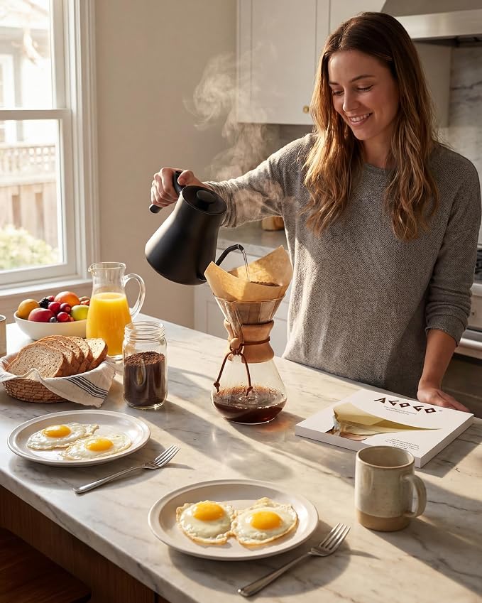 AGOGO Pour Over Coffee Maker Glass with 50pcs Paper Filters -for Home, Office, Camping, Cafes - Easy Clean Coffee Dripper Set (Soft Towel&Brush)(40oz Classic w/Paper Filters)