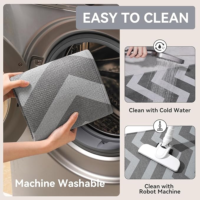 YDKGL Kitchen Rugs Non Slip Washable Kitchen Mats for Floor, Super Absorbent Oil and Water Linen-Look Woven Runner Rug, Kitchen Sink Mat Standing Mat, Gray 17"x47"