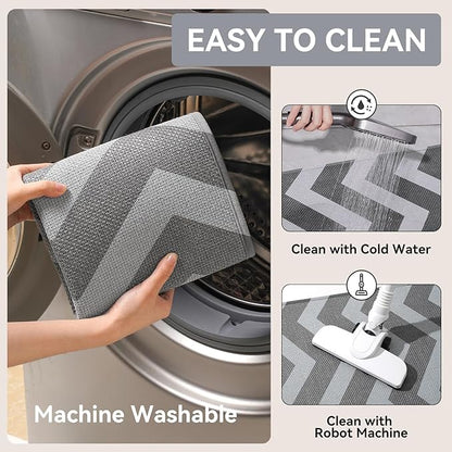YDKGL Kitchen Rugs Non Slip Washable Kitchen Mats for Floor, Super Absorbent Oil and Water Linen-Look Woven Runner Rug, Kitchen Sink Mat Standing Mat, Gray 17"x47"