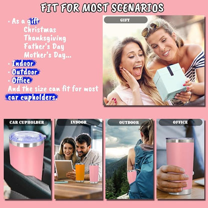 20 oz Tumbler with lid Double Wall Vacuum Insulated Tumblers Stainless Steel Coffee Mug Travel Coffee Tumbler Powder Coated Tumbler Cup Keep Hot&Cold - (Pink 12 Pack)