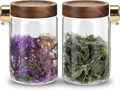 Glass Coffee Jars with Scoop Glass Jar Airtight Lid Seasoning Containers Glass Spice Jar Pantry Storage Containers for Kitchen Sugar Coffee Bean Nuts Cookies Herbs (900ml/30oz-2 pack -with spoon)