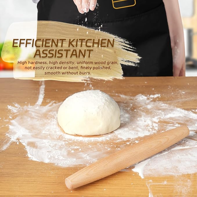 French Rolling Pin for Baking - AMPSEVEN Wooden Rolling Pin Dough Roller for Baking Pizza Pasta Dumpling Thin Pasta Piecrust 30CM 11.8inch