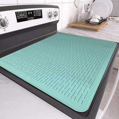 Stove Top Cover for Electric Stove- Range Covers for Electric Stove,Silicone XXL Dish Drying Mat, Glass Cooktop Covers, Flat RV Range top Mats (Aqua Thickened, 28"x20")