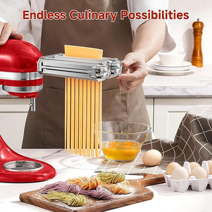 Pasta Maker Attachment for Kitchen Aid Stand Mixers, 304 Stainless Steel, Rust-Proof, 8 Thickness Settings, Easy to Clean, 3 in 1 Accessories for Homemade Spaghetti, Fettuccine, Lasagna
