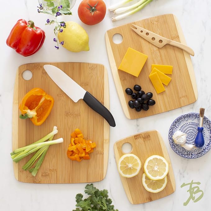 Totally Bamboo 3-Piece Two-Tone Bamboo Cutting Board Set – Reversible Kitchen Boards for Chopping & Serving Cheese, Meat, Vegetables & More