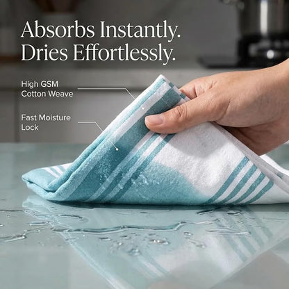 Urban Villa Kitchen Towels 100% Cotton Dish Towels for Kitchen (Set of 6) 20”x30” Dish Cloths Highly Absorbent Kitchen Linen Set with Hanging Loop Perfect for Drying Dishes Cleaning Towels-Aqua White