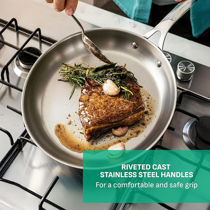 T-Fal x Jamie Oliver Cooks Smart Stainless Steel Pan 11-Inch, Induction Compatible, Oven Safe up to 500°F, Chef's Stainless Steel Skillet, Frying Pan, Silver