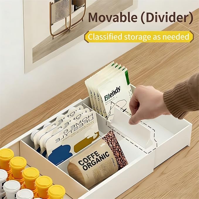 Expandable Kitchen Drawer Organizer, Telescoping Cutlery Tray, White Adjustable Storage Box with Multiple Compartments for Utensils, Silverware, and Kitchen Tools