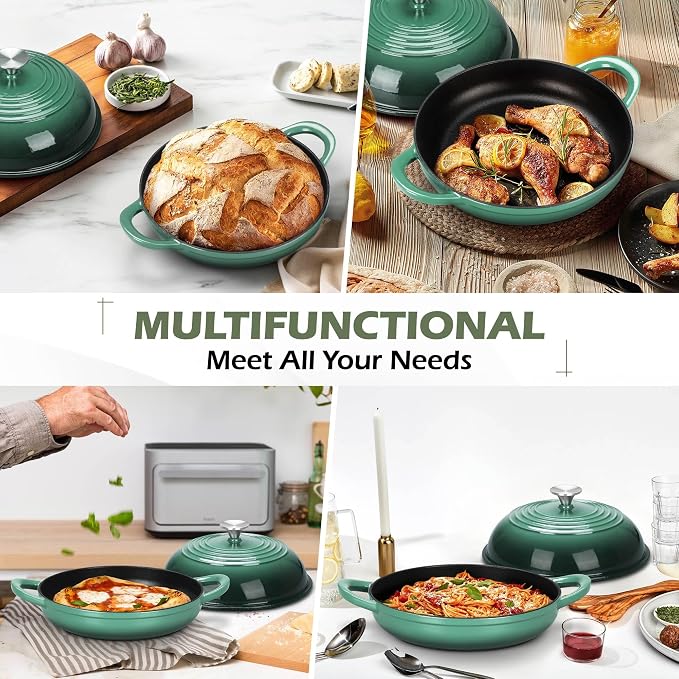 Bread Dutch Oven for Sourdough Baking (5.5 QT), Joyfair Enameled Cast Iron Dutch Oven Pot with Lid, Sourdough Bread Pan with Dual Handles, Non-Stick & Even Heat, Oven-safe up to 500°F, Olive Green