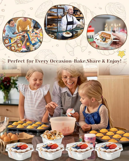 YQER 60 Pack 10oz Mini Cake Pans with Lids, Spoons, Stickers - Disposable Square Brownie Baking Cups - Individual Small Aluminum Foil Loaf Tins for Muffin, Ramekins, Cupcake - White Valentines, Sliver