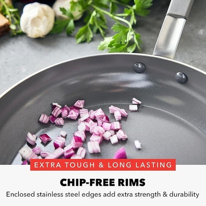 GreenPan x Bobby Flay Stainless Steel 12” Frying Pan Skillet & Glass Lid, Professional Grade Tri-Ply, Multiclad, PFAS-Free Ceramic Nonstick, Induction Suitable, Dishwasher & Oven Safe,Stay Cool Handle