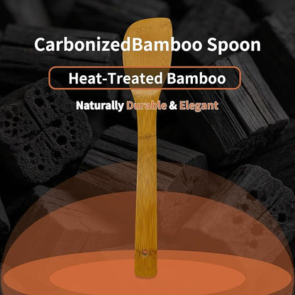 Premium Natural Carbonized Bamboo Kitchen Utensil Set, 6-Piece Non-Scratch Wooden Spoons & Spatulas, Durable Heat-Resistant Tools for Non-Stick Pans (Carbonized Bamboo 01)