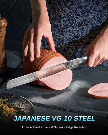 Kyoku 12" Brisket Knife for Meat Carving, UPGRADED Damascus Slicing Knife with Silver PVD Coating for Professional &Home Chefs,Sharp Japanese VG10 Steel Butcher Meat Cutting Knives,BBQ Breaking Slicer