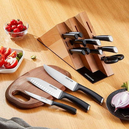 KINGSTONE 14-Piece Kitchen Knife Set with Block, High-Carbon Stainless Steel Knives Set, Ergonomic Non-Slip Handle, Professional Knife Set for Kitchen for Home Cooking & Gifting, Natural