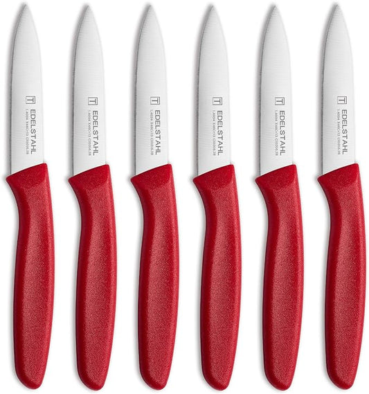Paring Knives with Straight Edge,Spear Point,Stainless Steel Paring Knife Set of 6,Sharp Small Kitchen Knife for Cutting Vegetable&Fruit,Ergonomic Paring Knife,Red Peeling Knifes