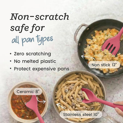Starpack Stir and Serve Silicone Cooking Utensils Set (5-Piece, 11") - LFGB Non Toxic, 600°F Heat Resistant, BPA-Free - One-Piece Seamless, Dishwasher Safe - for Nonstick Cookware, Earthy Pink