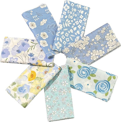 100% Cotton Boys Fabric Squares,5 Inch Quilting Supplies Clearance Blue Floral Fabric Precut Bundles for Sewing Project and DIY Crafts(42Pcs) …