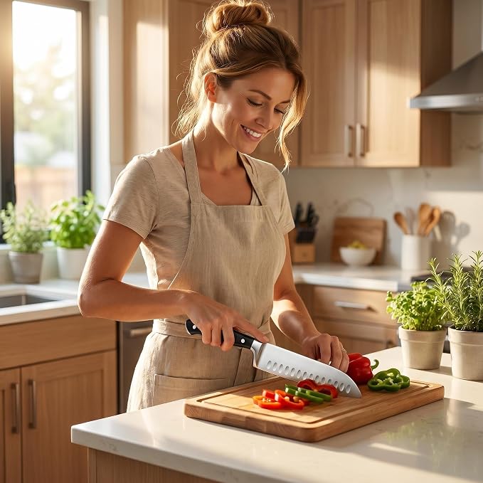 7 Inch High Carbon Steel Santoku Knife, Triple Rivet Kitchen Knives with Ergonomic Handle, Ultra Sharp Japanese Knife for Slicing, Dicing, Chopping Vegetables Meat and Fish