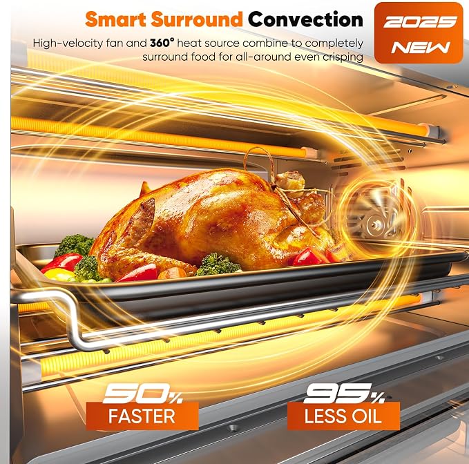 Nuwave Bravo Pro Smart 21QT Toaster Oven Air Fryer Combo, Convection Oven Countertop, 10 functions all in 1, with even & quick crisp technology, 50-450°F, 1800W, Mint Green