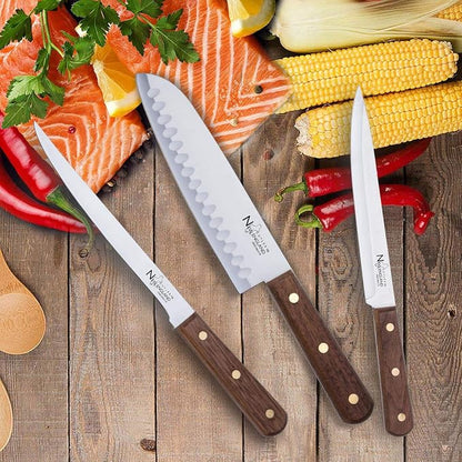 Premium High Carbon Stainless Steel 7-Inch Pro Santoku Chef’s Knife with Sharp Razor Edge with Walnut Wood Handle