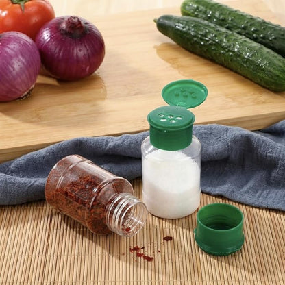 Amyhill 100 Pcs Plastic Spice Bottles Spice Jars with Green Cap Seasoning Jars Shaker 2 Oz/ 60ml Clear Bottle Containers with Shaker Lids for Storing for Spices, Herbs, Powders, Glitters Supplies