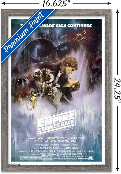 Trends International Star Wars: The Empire Strikes Back - The Saga Continues One Sheet Wall Poster, 14.725" x 22.375", Barnwood Framed Version