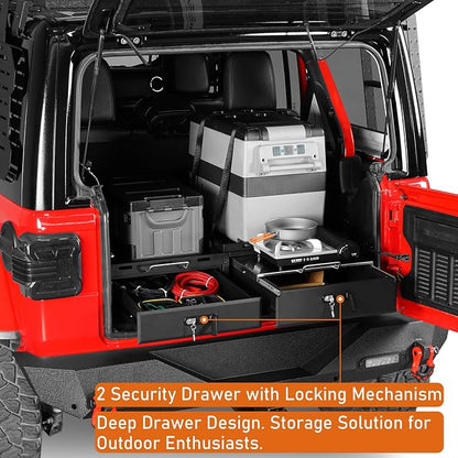 Hooke Road JK JL Trunk Drawer System w/Fridge Slide Mount for 2007-2026 Jeep Wrangler JK JL 4-Door, Tailgate Lockable Tool Box Cargo Storage Organizer