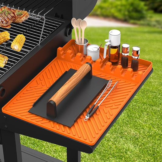 Silicone Griddle Tools - Spatula Mat with Drip Pad, Grill Utensil Holder, Side Shelf Mat for Kitchen, Cooking, Countertop, Griddle Accessories - 1 Pack