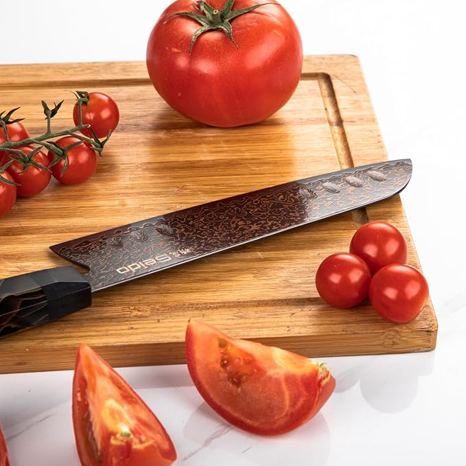 Kurogane 7-Inch Santoku Knife | VG-10 Damascus Steel | Granton Edge | G10 & Copper Handle