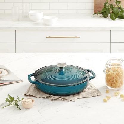 Lodge Essential Enamel Braiser 3.5 Quart - Refrigerator- & Oven-Safe up to 500° F - Heat-Retaining, Induction-Safe & PFAS-Free Enamel Cookware - Lagoon