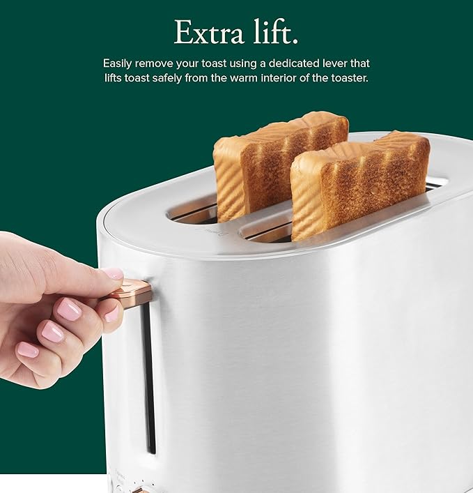 Café Express Finish 2-Slice Toaster | Extra-Wide Slots, Extra Lift for Waffles, Pastries, Texas Toast & More | 4 Pre-Set Functions, 8 Shade Options | Countertop Kitchen Essentials | Stainless Steel