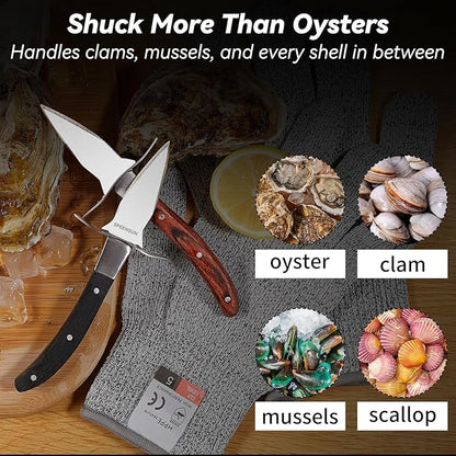 Oyster Shucking Knife,Oyster Shucker,2 Set Sturdy Sharpness Oyster Knife With Comfort Wood-handle,Oyster Shucking Kit With 1 Pairs Of Level 5 Protection Cut-resistant Gloves(L) For Oyster Clam