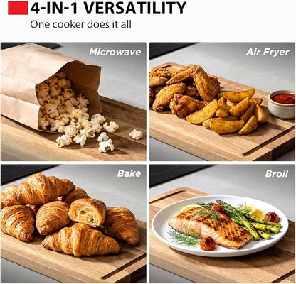 Toshiba Air Fryer Combo 4-in-1 Countertop Microwave Oven, Smart Sensor, Convection, Mute Function, Position Memory 13.6" Turntable, 1.5 Cu Ft, 1000W, Silver, ML-EC42P(SS)