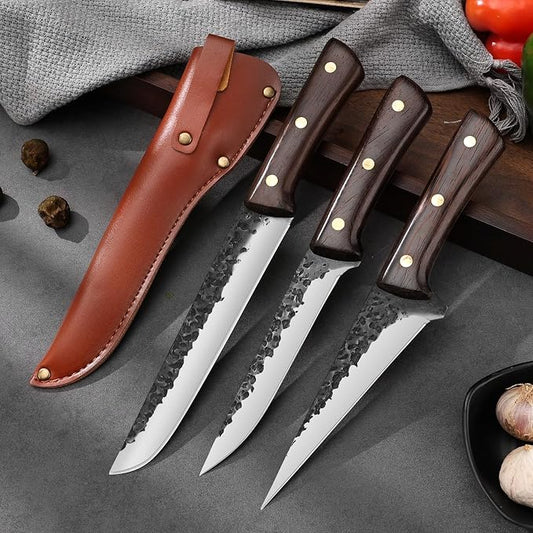 3PCS Professional Chef Knife Set - German Stainless Steel Ultra Sharp Kitchen Knives with Ergonomic Wood Handles | Complete Cooking Knife Set Includes Chef & Santoku Knives